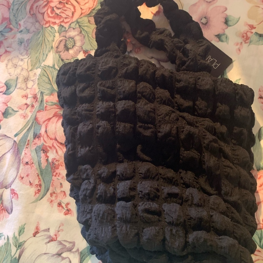 Plant Gold Black Textured Handbag
